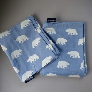 Flannel Pillowcase Set of 2 Dearfoams Baby Blue with Polar Bear QUEEN Cozy Warm